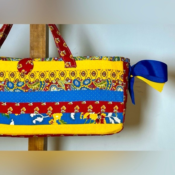 Vibrant & Colorful Art to Wear Beach Tote Bag with Fabric-Covered Button Closure - Picture 7 of 13